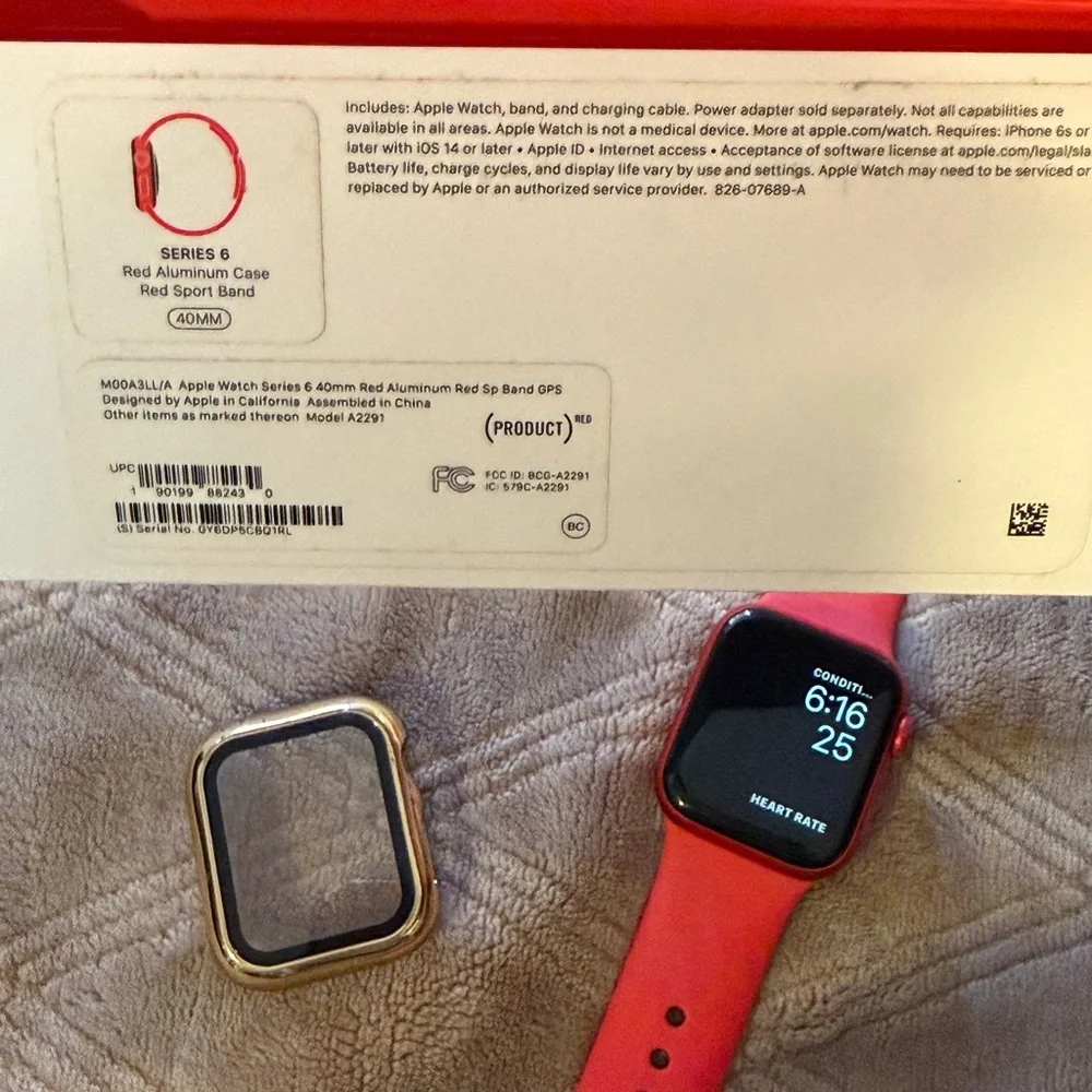 Apple Smartwatch Red Aliminun Case Red with Red Sport Band 44mm free case